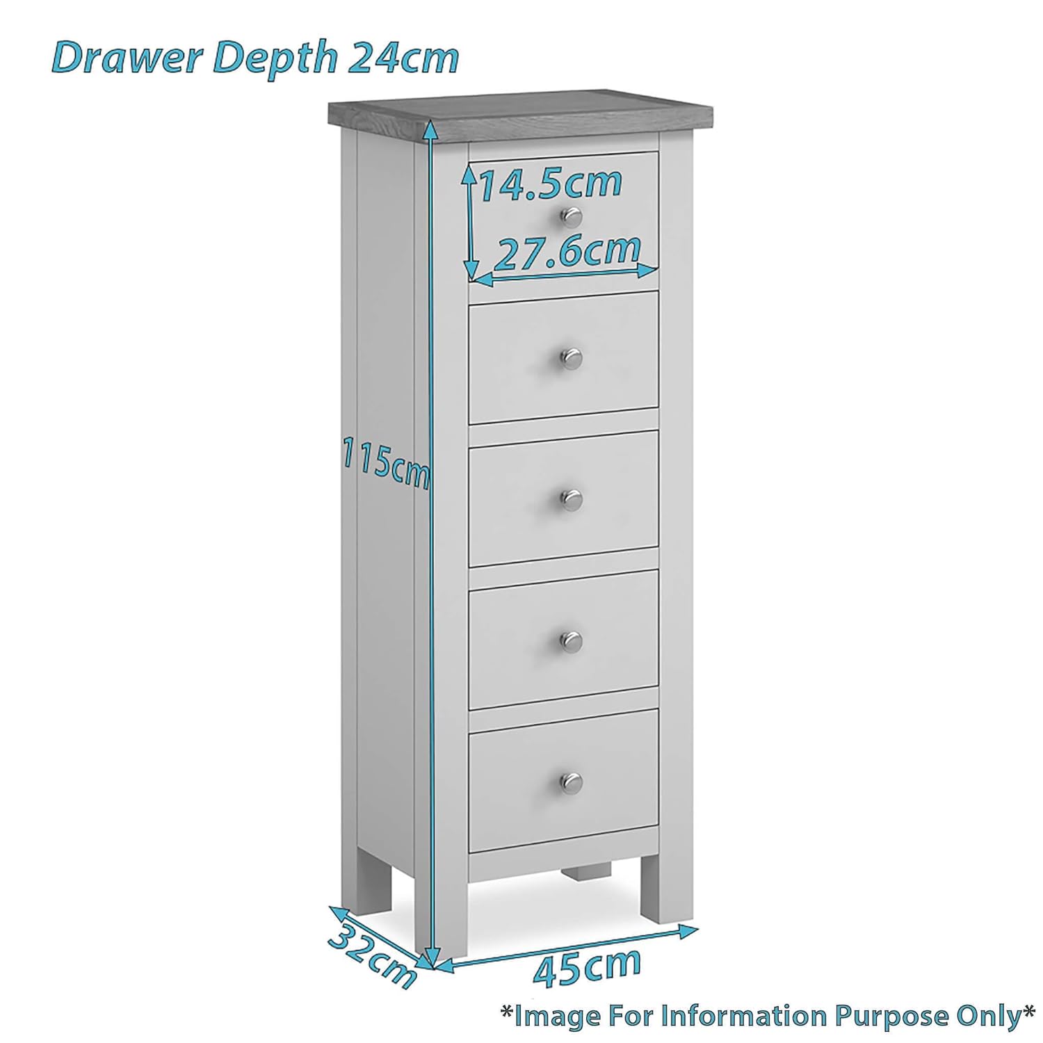 Roseland Furniture Farrow White 5 Drawer Tallboy Chest Painted