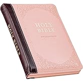 KJV Holy Bible, Compact Faux Leather Red Letter Edition - Ribbon Marker, King James Version, Pink/Burgundy, Zipper Closure (KJV Compact Editions)