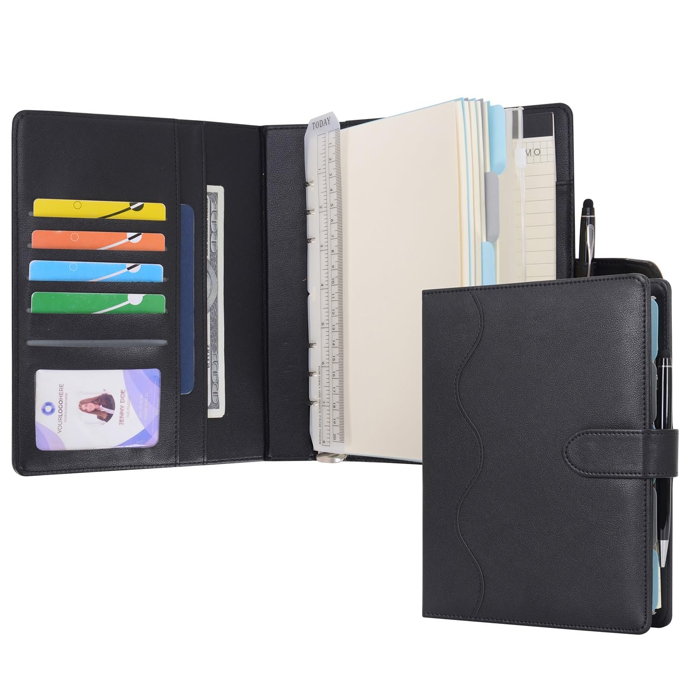 Photo 1 of WASON A5 Binder PU Leather Journal Ring Portfolio Lined Notebook Refillable Paper Diary with Removable Clipboard Writing Notepad for Travel Business School Agenda Organizer (Black)