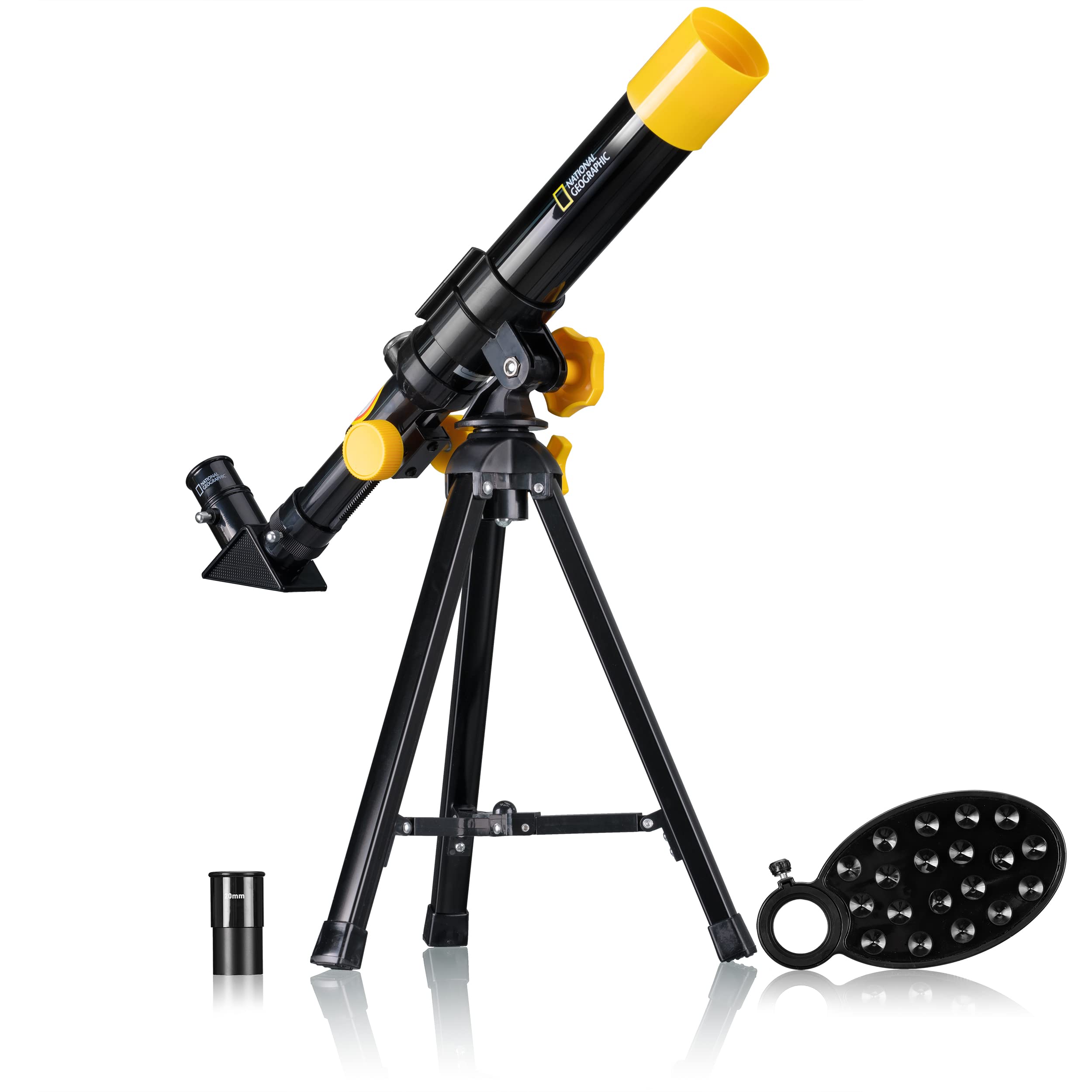 National Geographic Lens Telescope 40/400 Table Telescope for Children with AZ Mount, 2 Eyepieces, Integrated Compass and Smartphone Holder, Black, 9140400