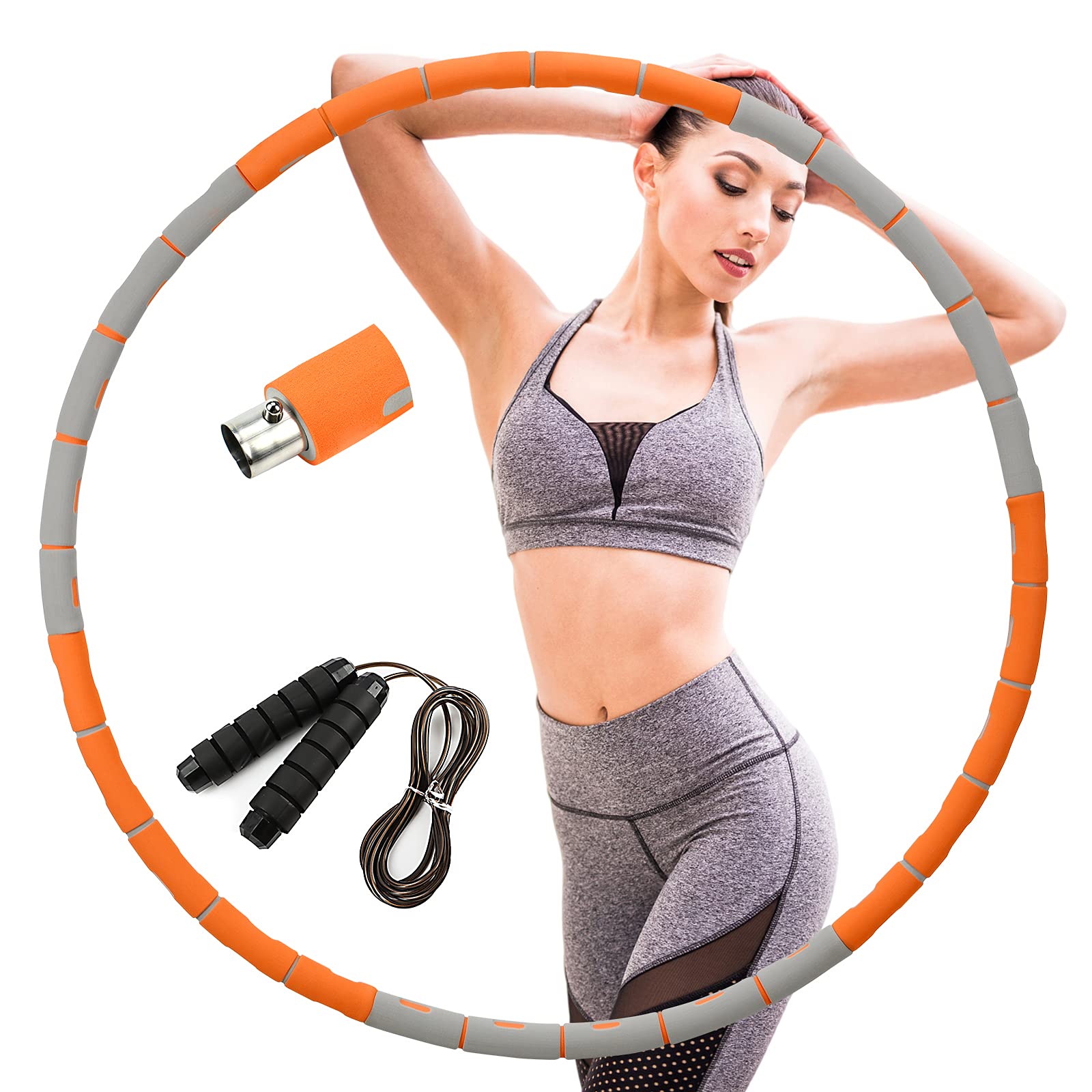 eisaro Hula Hoop, Sturdy Stainless Steel Core and Thick Premium Foam, 6 Segments, Removable Hoola Hoop, Suitable for Fitness, Training, Abdominal Contours, 1.2 kg / Orange Grey