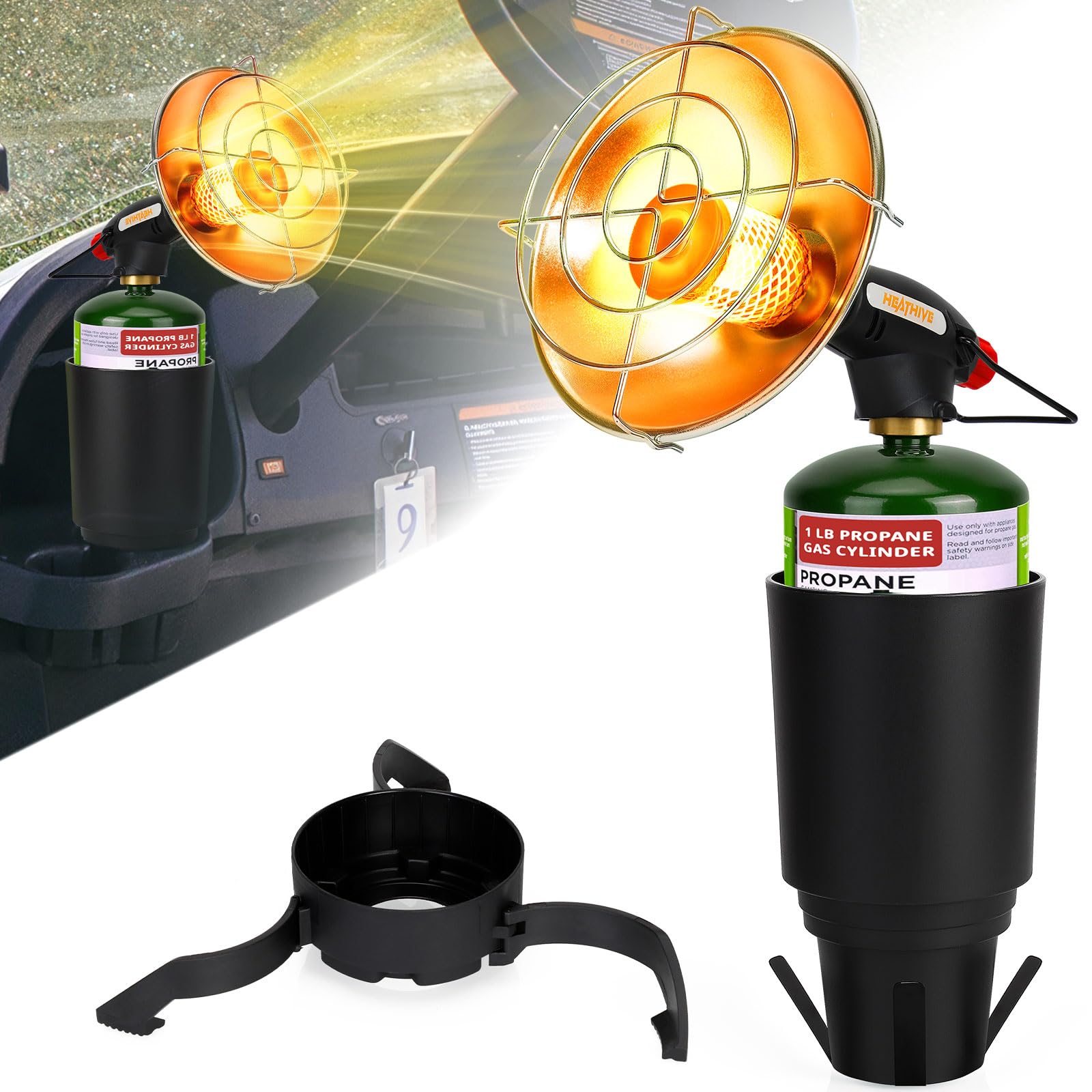 Photo 1 of Golf Cart Heater, Portable Propane Heater for Golf Cart with Gas Tank Stand Holder, 6200 BTU Lightweight Outdoor Heaters for Camping Tent Hiking Ice Fishing, Self Ignition Safe Cordless Camping Heater