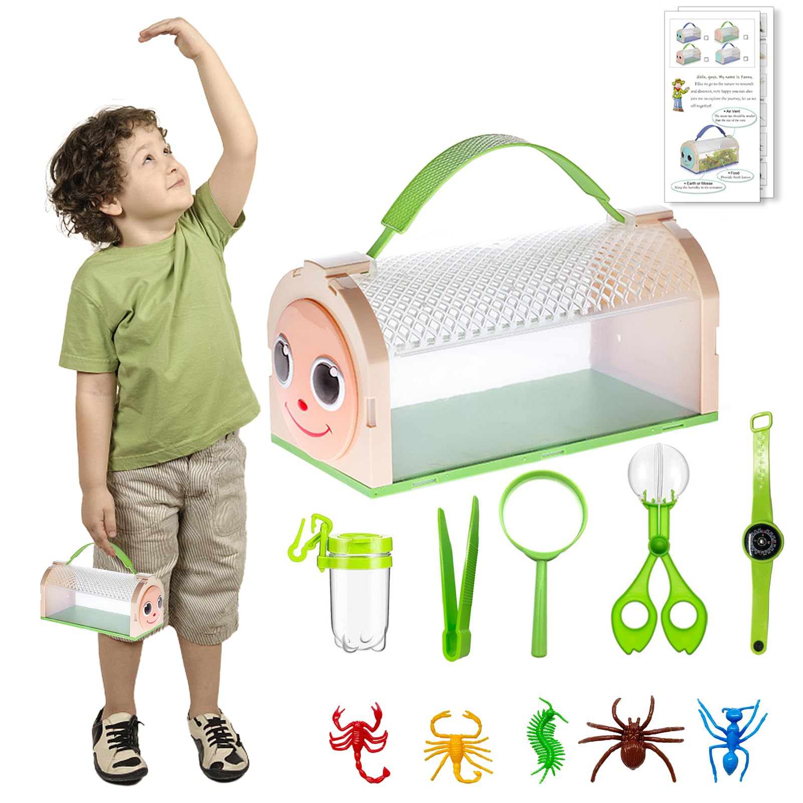 Bug Hunting Kits for Children, 11 Pcs Bug Catcher for Kids Outdoor Explorer Kit, Explorer Toys with Magnifier, Box, Insect Trap, Collecting Bottle, Tweezers for Boys Girls Aged 3 4 5 6 7 8 Year Old
