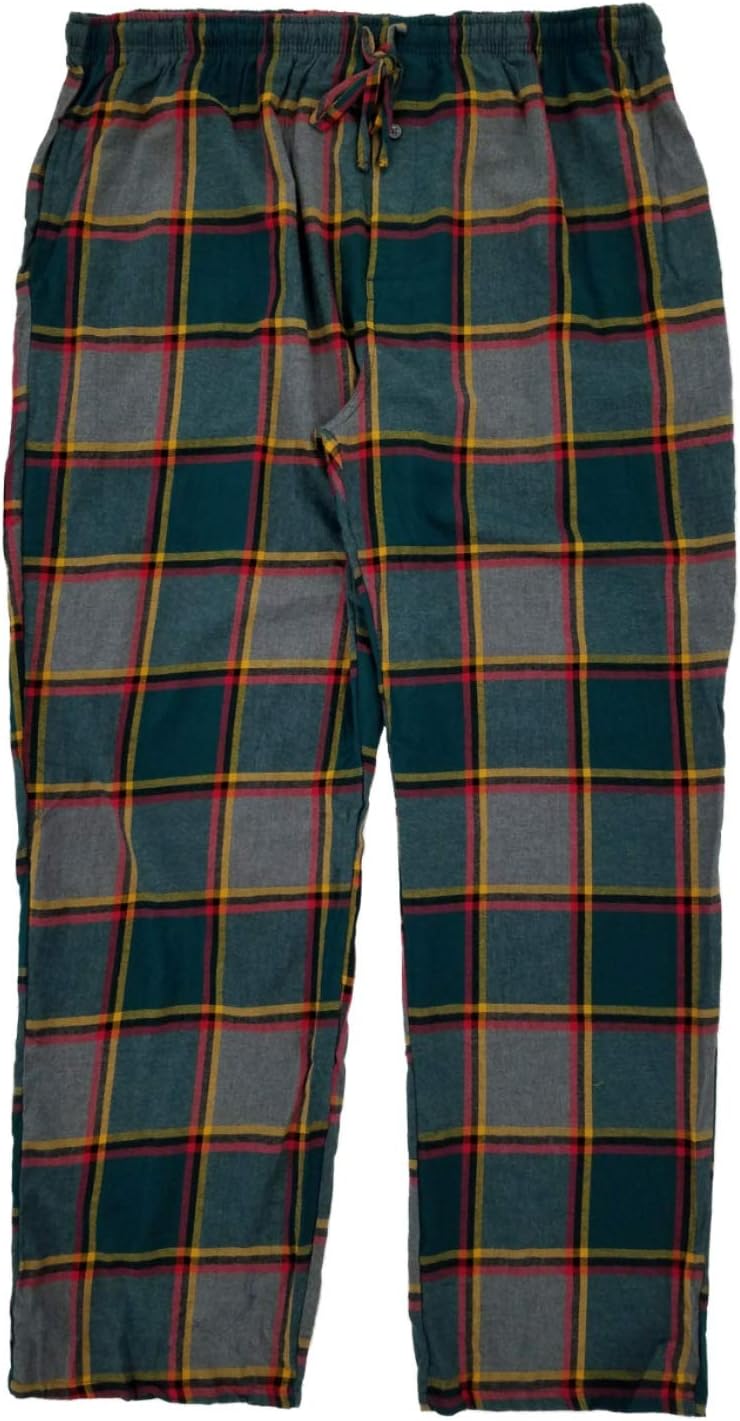 Mens Gray & Green Plaid Flannel Sleep Pants Lounge Pants Pajama Bottoms