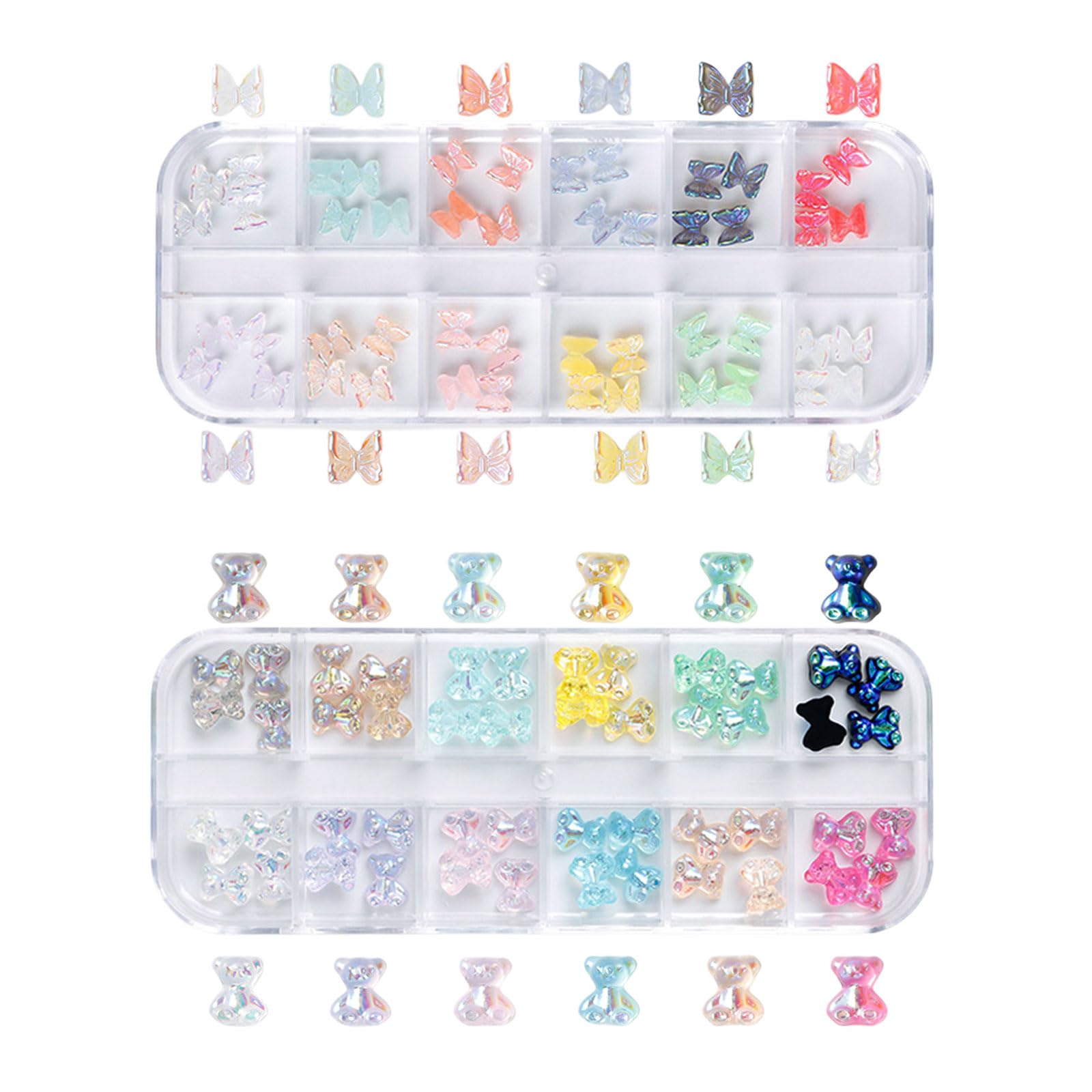 3D Nail Charms,2Boxes 24Grids Bear Butterfly Nail Art Charms,Resin Nail Decorations Accessories for Nail Art Design DIY Crafting Party Daily Wedding (E Pattern) — image 1