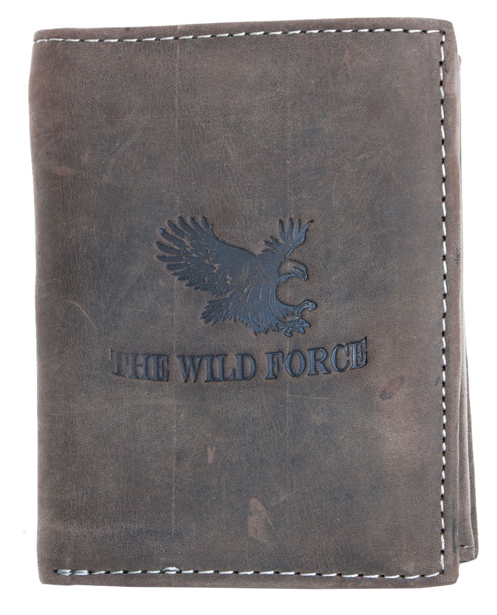 Natural grey-brown genuine leather wallet The Wild Force with an eagle