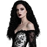 UQJE Black Long Curly Wig Halloween Witch Wigs Anime Cosplay Crazy Wigs Old Lady Wig Witches Costume Accessories