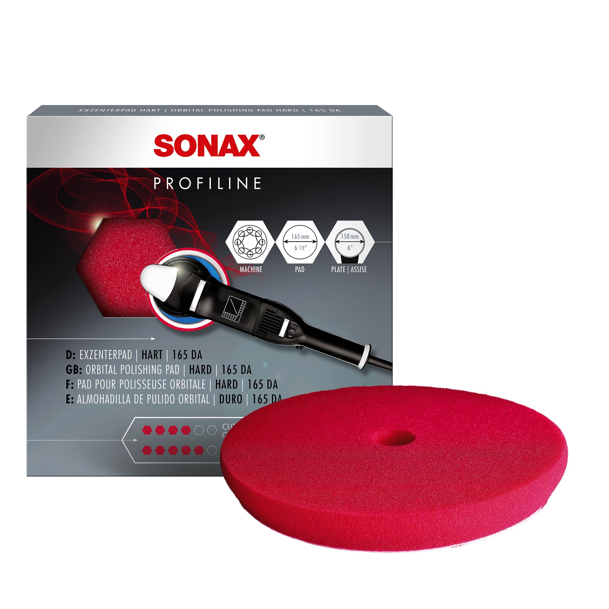 SONAX Eccentric Pad Hard 165 DA (1 piece) Use in the first step with abrasive polish for scratch removal, item no. 04934410