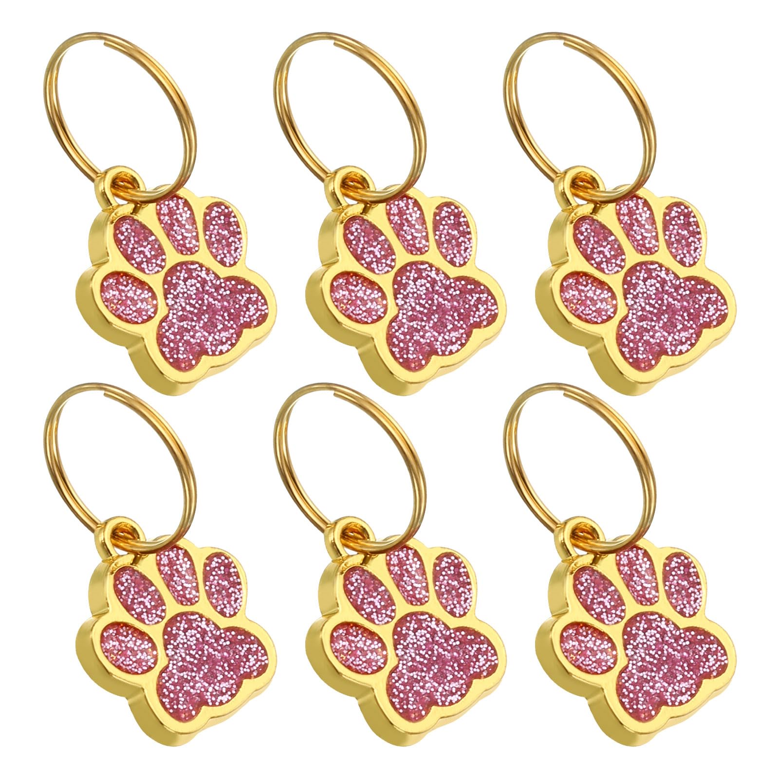 PATIKIL Animal Dog Cat Paw Print Pendants, 6 Pack Crystal Footprint Dog Cat Paw Prints Pendants for DIY Necklace Bracelet Enamel Making, Pink