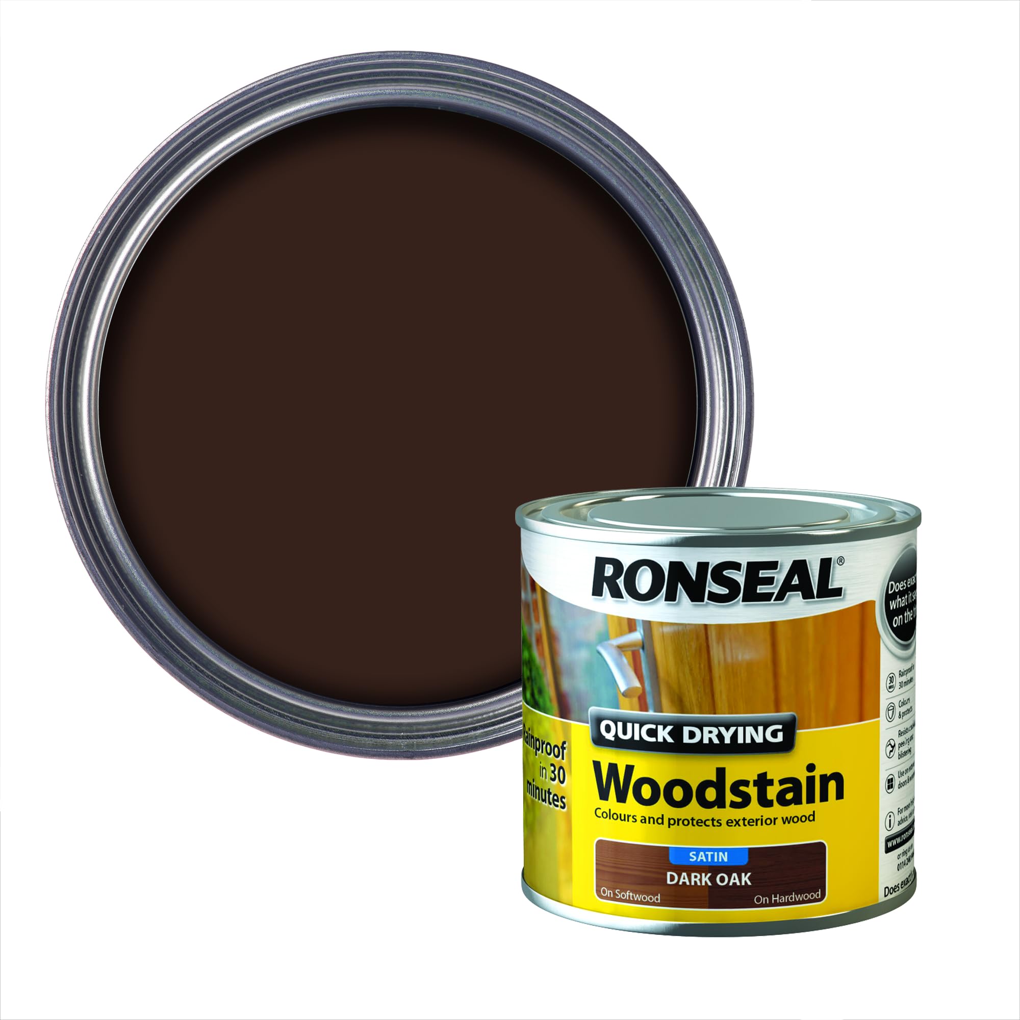 Ronseal QDWSDO250 250ml Woodstain Quick Dry Satin - Dark Oak