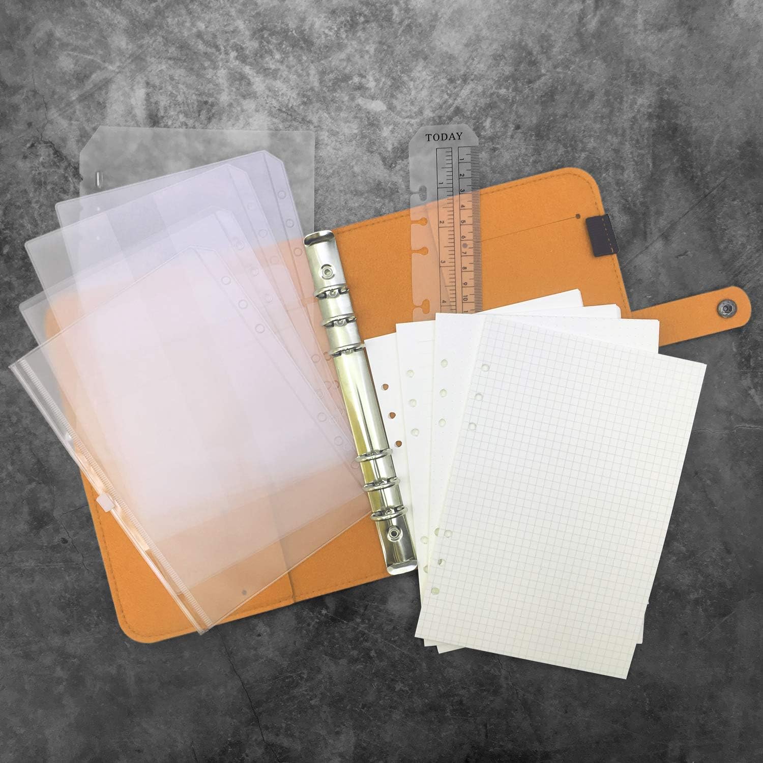A6/ A5 6-Holes Felt Cover Round Ring View Binder File Folder for Loose Leaf Sheet Protectors/Binder Cover Protector, Marigold, A5 Combo - Image 4