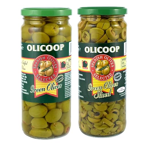 Olicoop Green Stuffed Olives + Green Slice Olives, 450g, Pack of 1 Unit Each
