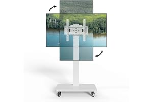 BEISHI Mobile TV Cart with Wheels.Rolling TV Stand for 26 to 65 Inch Flat Panel Screens,Portrait to Landscape,Height Adjustable Portable TV Stand Holds Up to 100lbs,Max VESA 400x400mm (White)