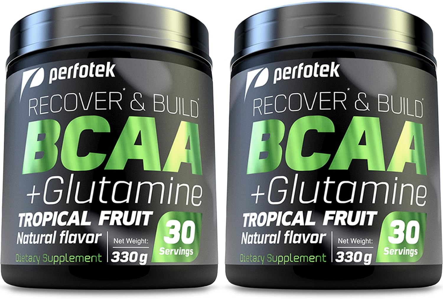 2 Pack Perfotek BCAA + Glutamine Amino Acids Powder - Tropical Fruit Natural Protein Mix Drink for Muscles - 60 Servings