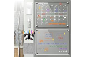 DANONI Acrylic Magnetic Fridge Calendar, 16”x12” Monthly and Memo Dry Erase Board with 8 Markers and Free Accessories (2 Pack)