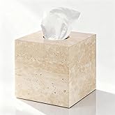 N NANSHOP Natural Travertine Marble Tissue Box Holder Cover, Square Cube Tissue Box Holder with Open Bottom for Bathroom Vani