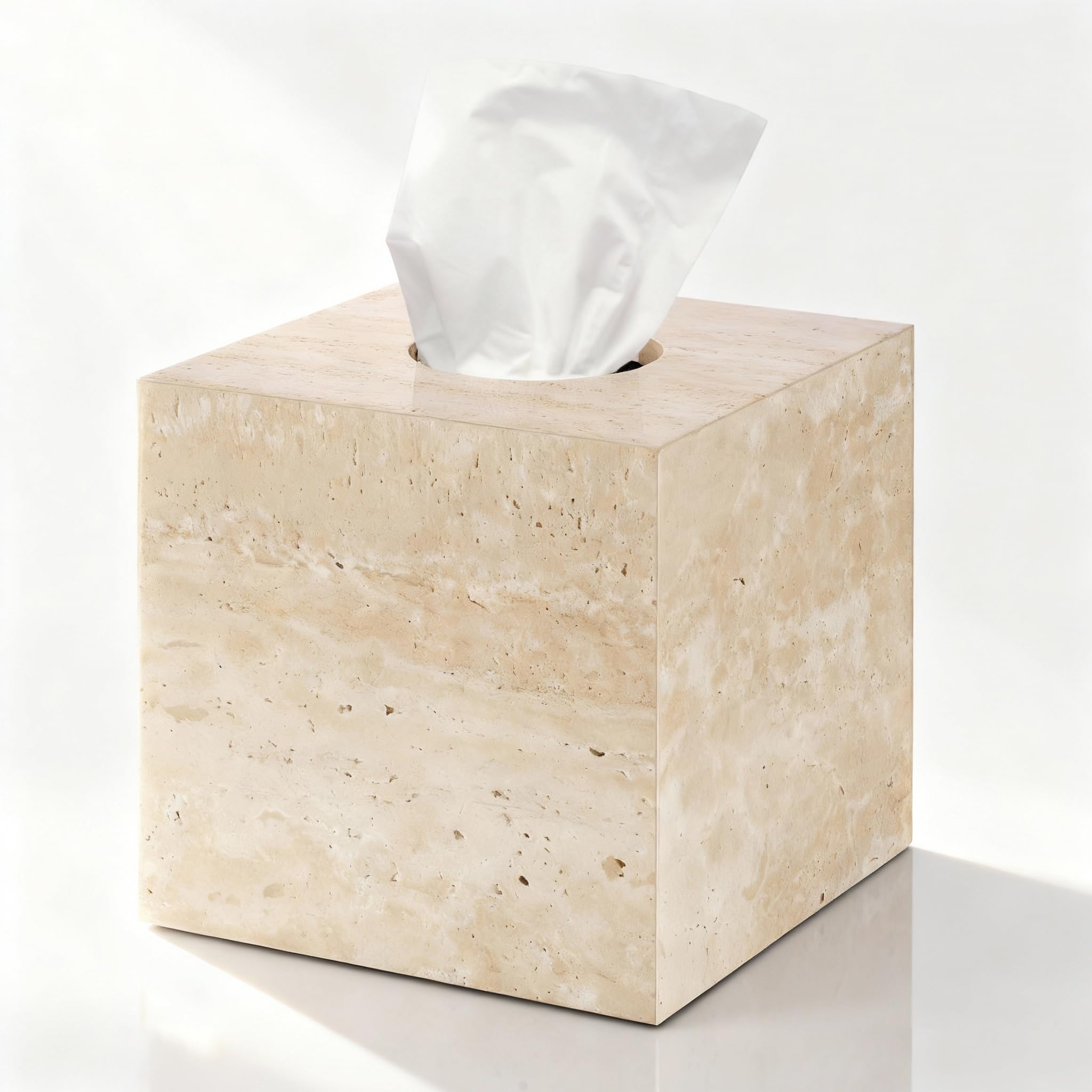 Photo 1 of N NANSHOP Natural Travertine Marble Tissue Box Holder Cover, Square Cube Tissue Box Holder with Open Bottom for Bathroom Vanity Tops, Bedroom Dressers, Kitchen Countertop, Travertine Beige(NS022)