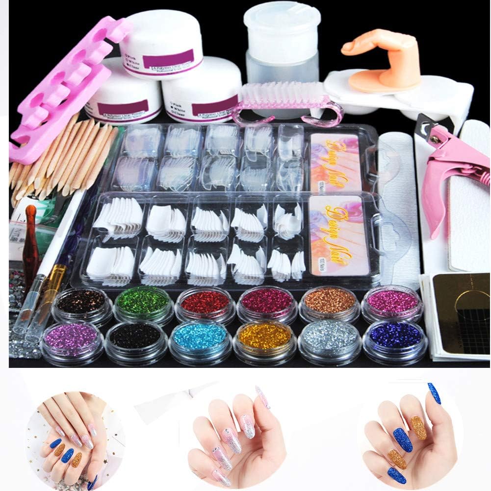 20 in 1 Acrylic Nail Set, Nail Powder Glitter Brush Nail Art Tools Kit Set, False Nail Tips Nail Art DIY Decoration Tools Full Kit