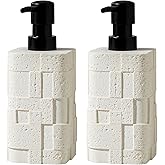 Haocoott Soap Dispensers 400mL 13.5 OZ, 2 PCS Luxurious Hand Dish Lotion Shampoo Soap Dispenser Jar, Travertine Stone Look Soap Pump Bottles for Kitchen Bathroom Countertop (White)
