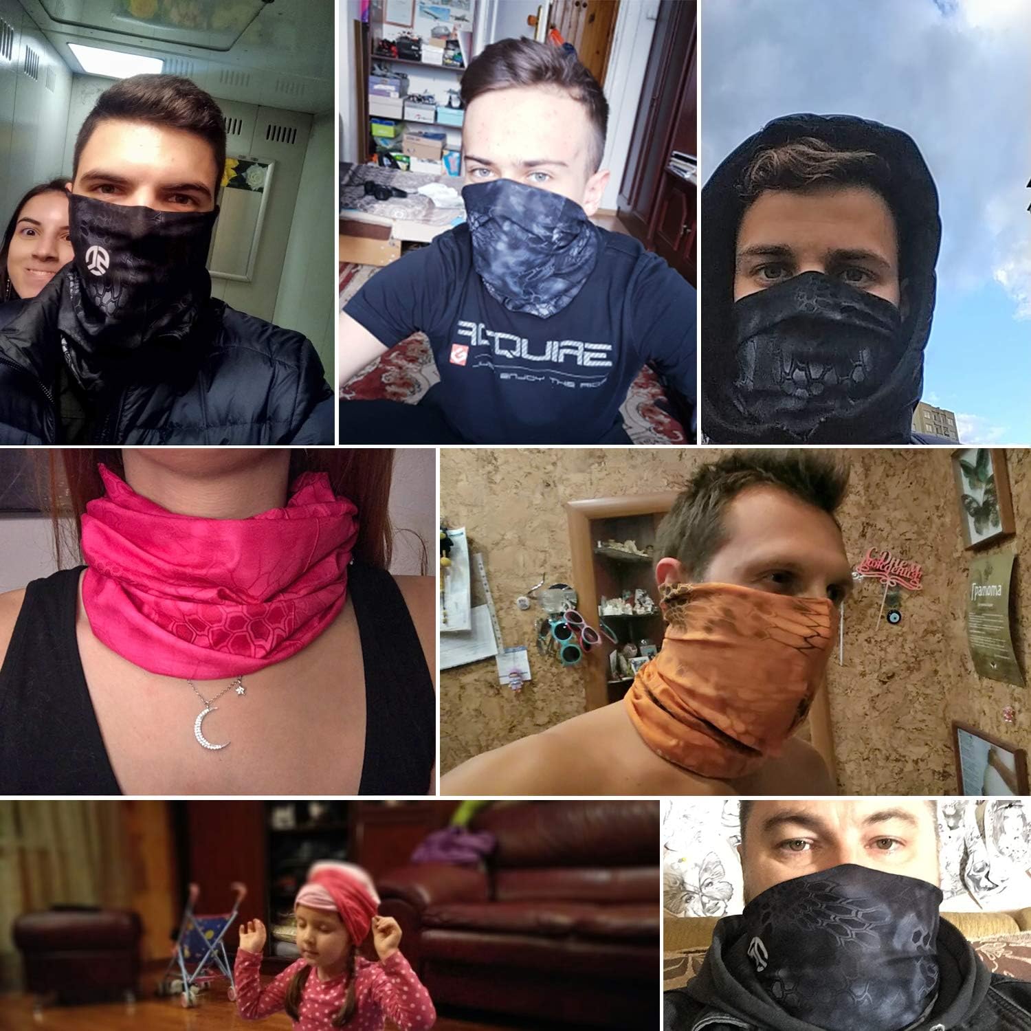 AXBXCX 2 Pack - Elastic Seamless Moisture Wicking Neck Gaiter Headband Bandana Face Mask Hairband Sports Magic Scarf for Running Yoga Tennis Fishing Riding Cycling Black+Red 6566: Clothing