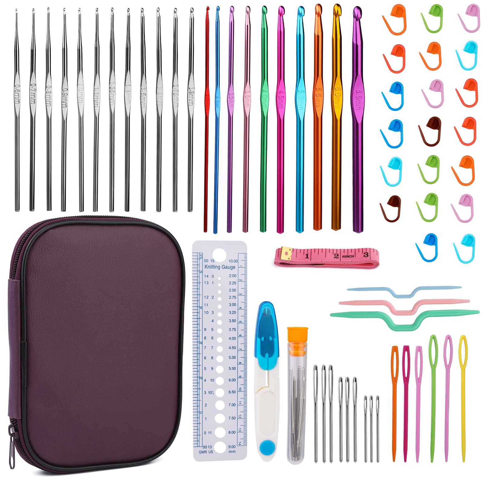 NAMOON Crochet Hook Set, Crochet Hooks Ergonomic with Storage Case, Crochet Hooks Sets for Beginners with Hand Sewing Needles, 60 Pcs Crochet Needles Set for Craft Art and Arthritic Hands