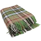 Biddy Murphy Irish 100% Wool Throw & Toss Blanket, Made in Ireland, Heirloom Quality, 54" x 72", Pale Green/Beige Plaid Tartan