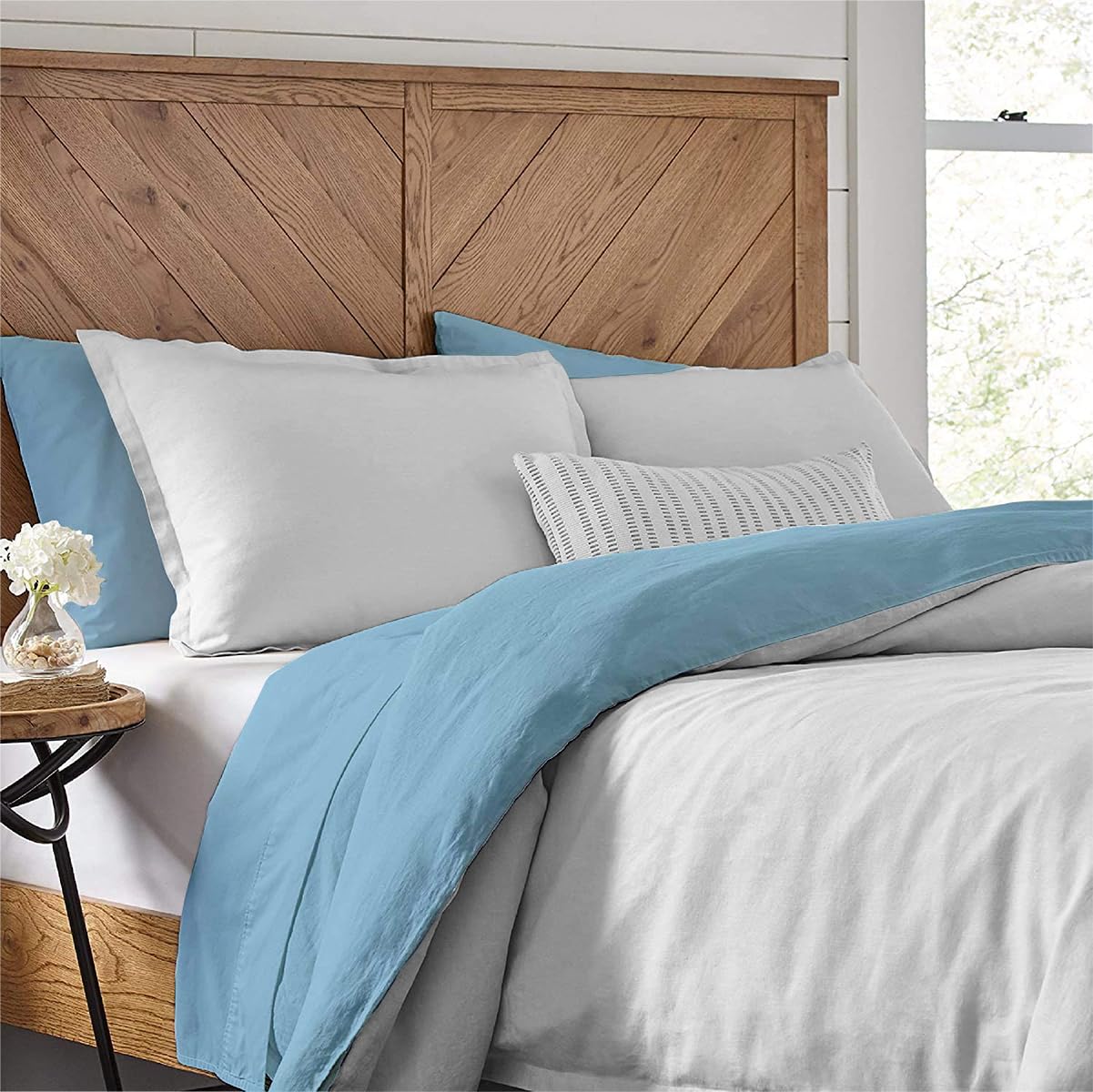 Kotton Culture Duvet Cover Set Soft & Smooth 100% Cotton Quilt Cover 233 X 289 cm with 2 Matching Pillow shams 50 X 90 cm, Reversible WHITE & SKY BLUE EMPEROR