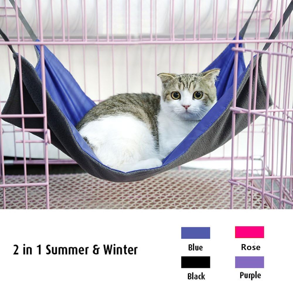 Namsan Pet Cage Hammock,Cat Crib,Kitten Hanging Hammock Bed,2 in 1 Summer&Winter,Waterproof Oxford Fabric,Purple-L
