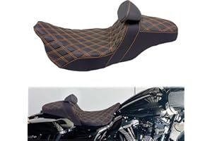 MOTOSIKLETA One-Piece Driver Passenger Seat Motorcycle 2-up Seat With Driver Backrest Cushion Pad Fit for Harley Touring Electra Glide Road King Road Glide Street Glide 2009-2023 (Orange Stitching)