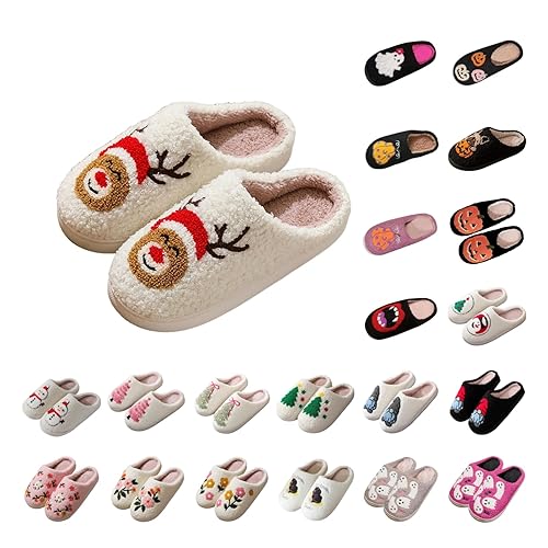 Christmas Slippers For Women, Winter Warm Unisex Elk House Shoes Mens, Fluffy Plush Slipper Cute Pumpkin Slippers Soft Plush Fluffy Cartoon Home Slides Cosy Non-Slip Sliders Indoor Outdoor