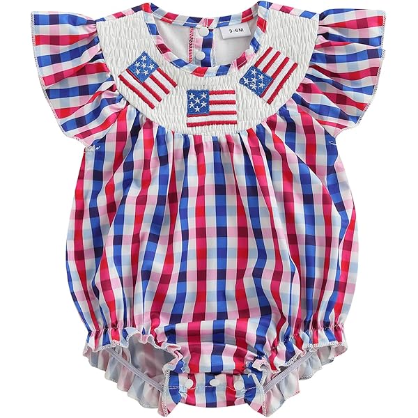 4th Of July Baby Girl Outfit - American Flag Romper With Headband