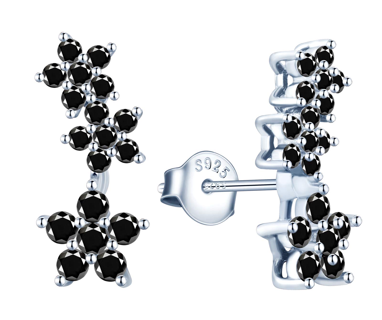 MicVivien Flower Cubic Zirconia Climber Earrings in 925 Sterling Silver Hypoallergenic Ear Crawler Earrings, Cuff Wrap Ear Vines Climbers Stud Earrings for Women Teen Girls