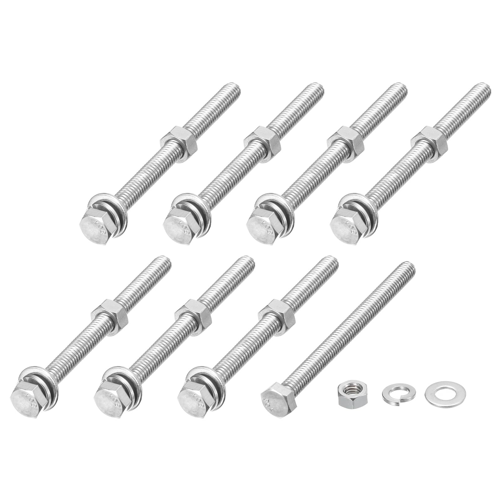 METALLIXITY Hex Head Screws Bolts, Nuts, Flat & Lock Washers Kits (5/16-18x4") 8 Set, Stainless Steel Fully Threaded Machine Screws Bolt Set - for Home Appliance Equipment