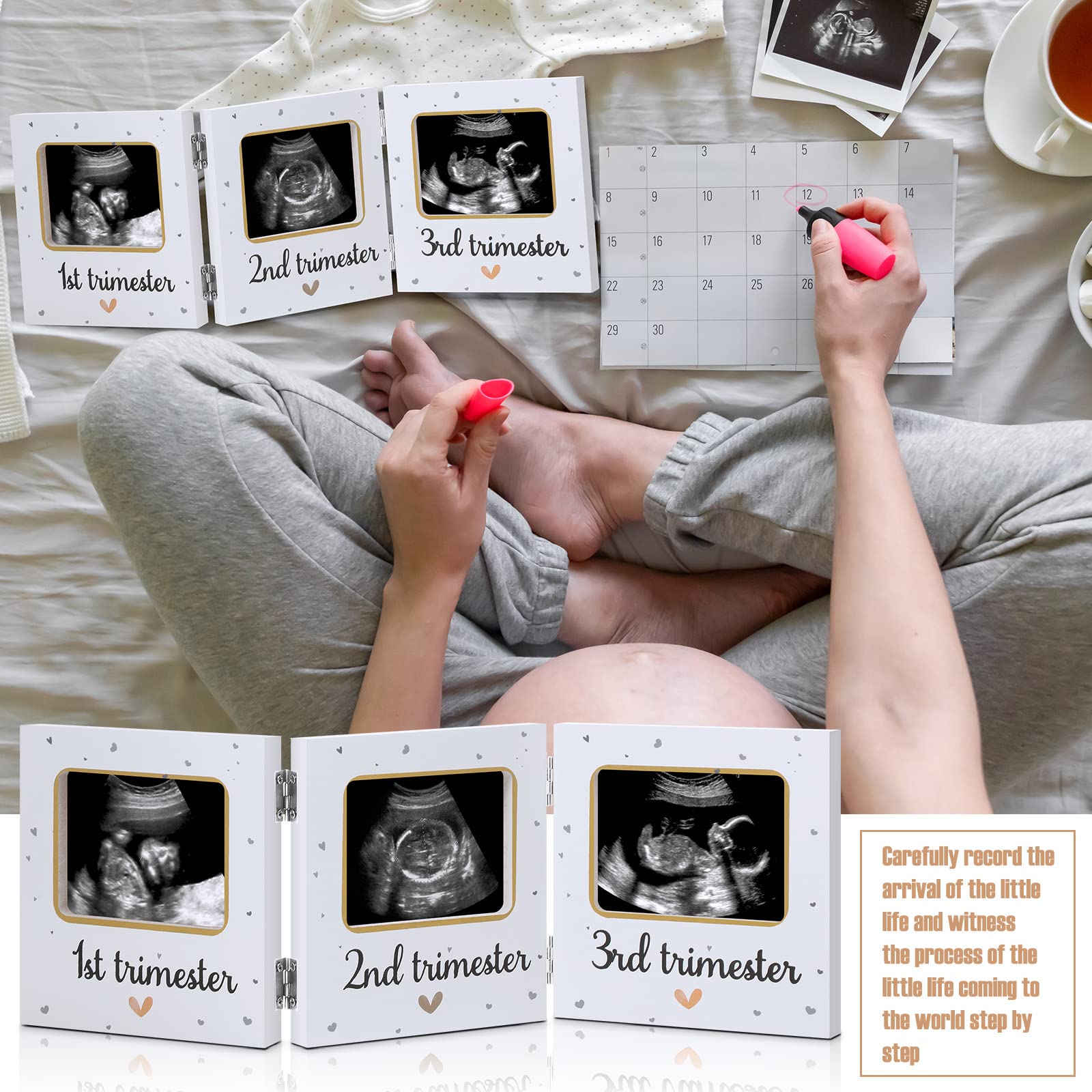 Amyhill Triple Ultrasound Picture Frames, Baby Sonogram Photo Frame Pregnancy Ultrasound Keepsake Frame, Gift for Expecting Parents, Baby Shower Nursery Decor, White