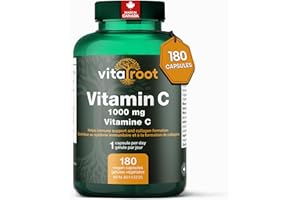 VitaRoot Vitamin C – 180 Capsules, 1000mg High-Potency Formula for Immune Support, Collagen & Tissue Health, Antioxidant Prot
