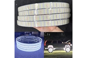 YDZWAVUI Pure White 4Rolls Brightest Quad Row 17.5" Wheel Rim Lighst for Truck Car Vehicle Supder Bright with Bluetooth Control Strobe Flash Breath LEDs Well Light Tire Rings x4PCS Set
