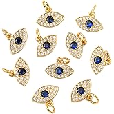 DanLingJewelry 10 pcs 18K Gold Plated Micro Pave Cubic Zirconia CZ Stone Cubic Zirconia Charms Eye Charms for Jewelry Making
