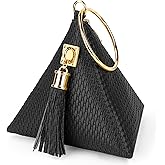 bvya Leather Triangle Wristlet Clutch Purse Handbag - Pyramid Evening Cocktail Wallet Tassel Charm