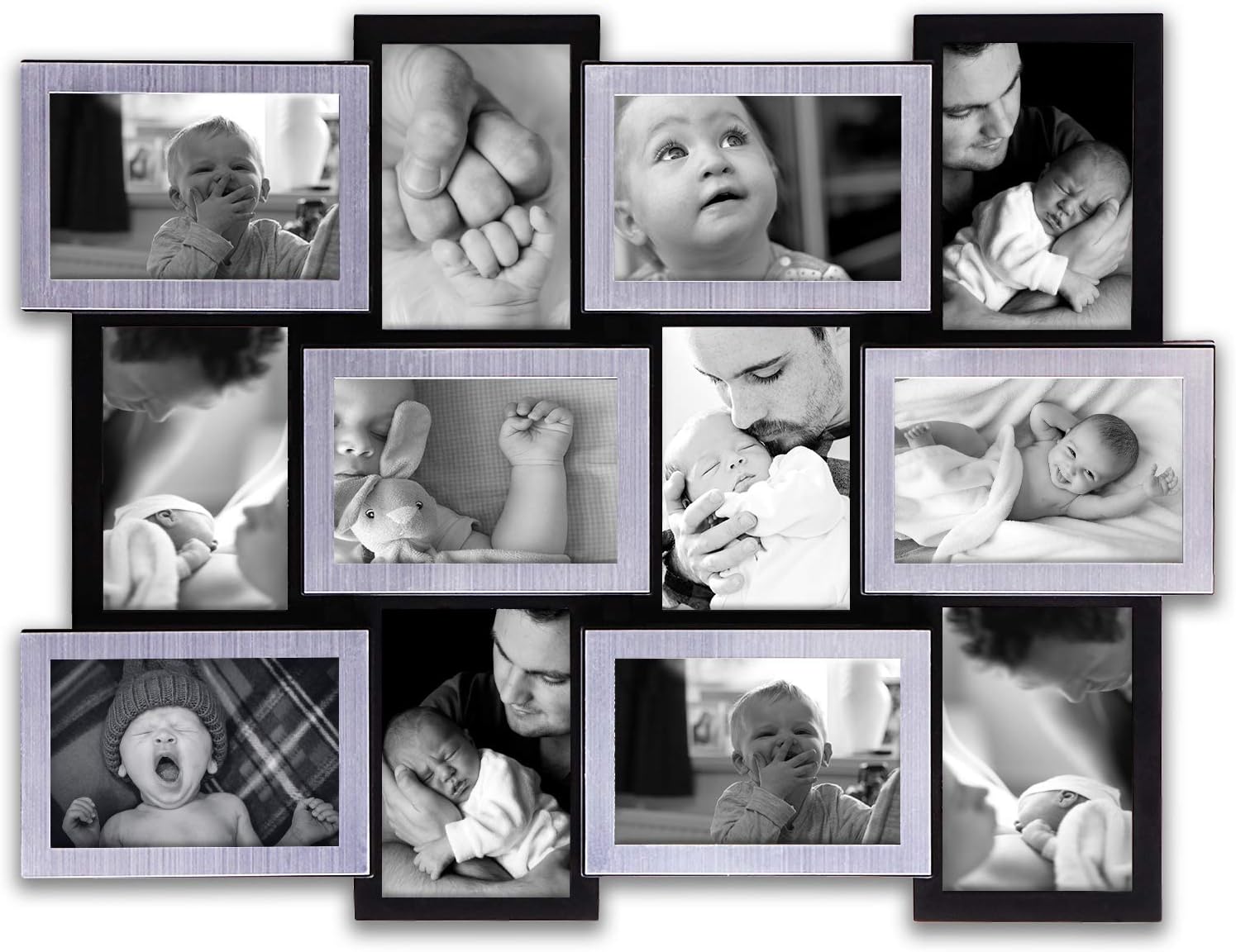 DL furniture - 12 Opening Decorative Wall Hanging Collage Puzzle Picture Photo Frame, 4 x 6 inches | Black&White