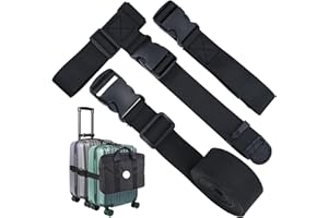 ZYTONGMAO Add a Bag Luggage Strap - Heavy Duty Adjustable Suitcase Belt - Travel Accessory for 3 pcs Luggage Connecting - 3 Pack 1.5" W (Black)