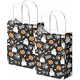 Joliaco 24pcs Halloween Paper Gift Bags with Handles Cute Pumpkin Ghost Treat Bags Black Gray Trick or Treat Candy Goodie Bag for Halloween Party Supplies