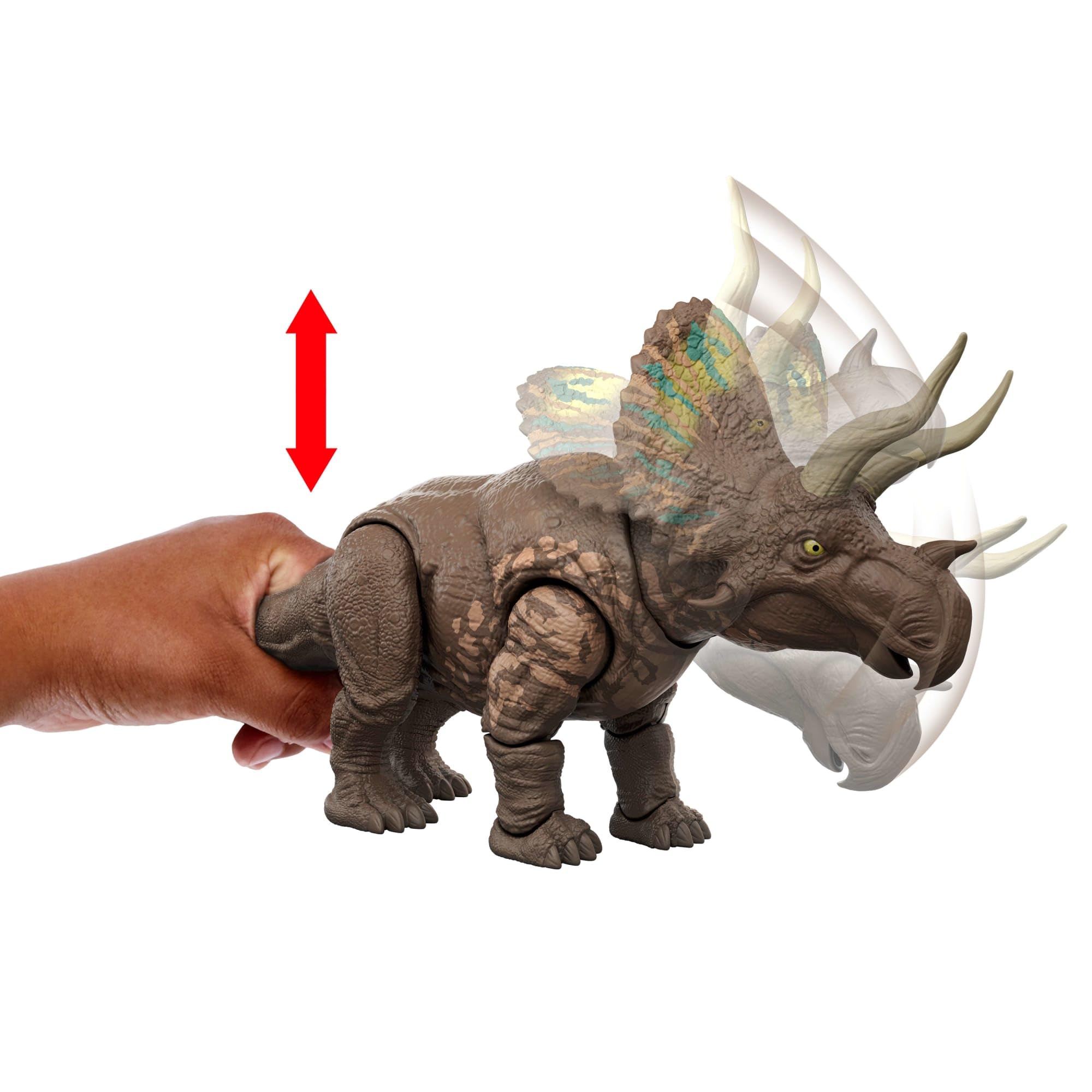Mattel Jurassic World Rebirth Gigantic Thrashers Eotriceratops Dinosaur Figure Toy, Large Species, 2 Tail Activated Rampage Attacks, Digital Play