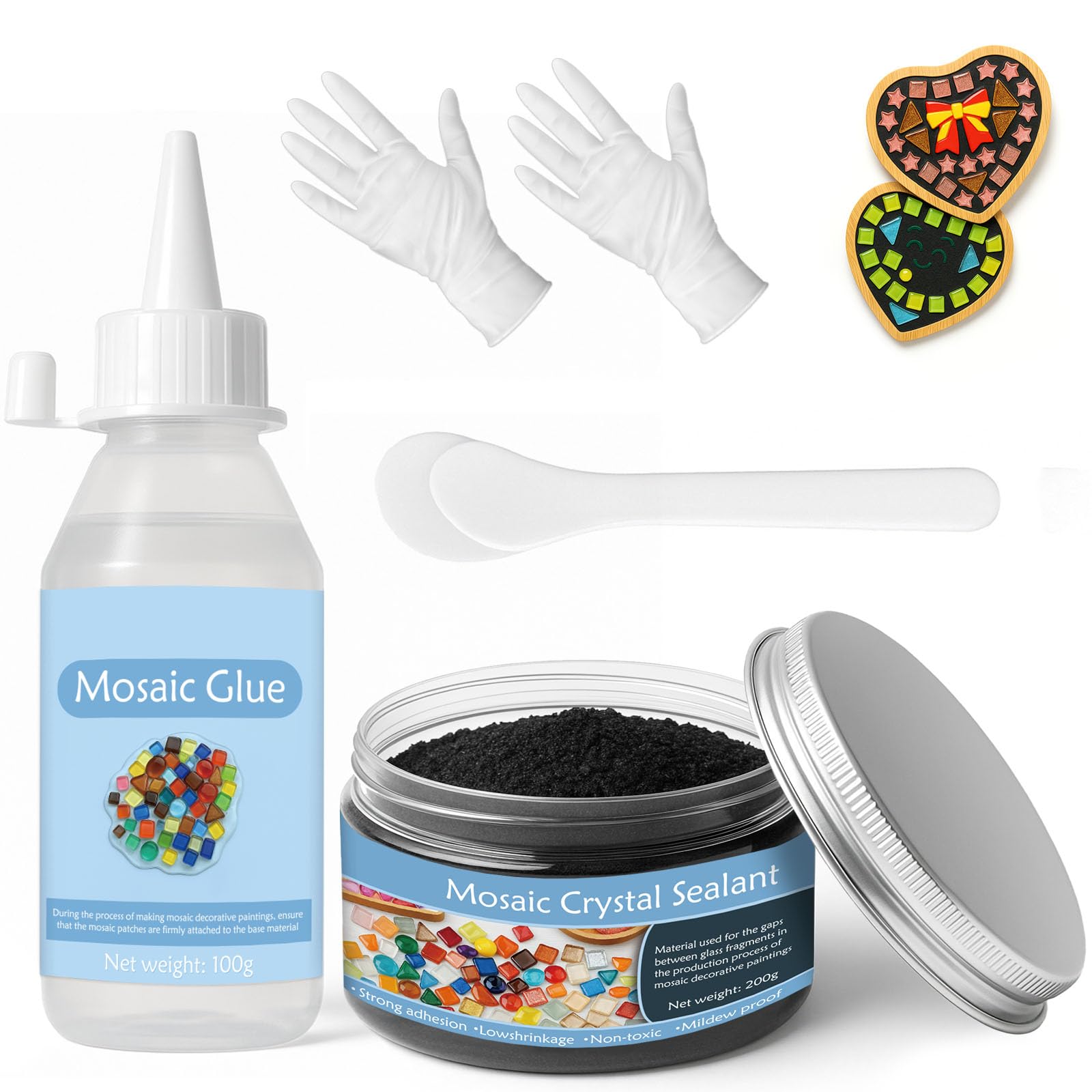 DINGSEN Mosaic Kit, Includes Mosaic Glue and Grout, Applicator, Gloves, Perfect for Making Home Decoration, DIY crafts, Handmade Gifts (Black Grout)