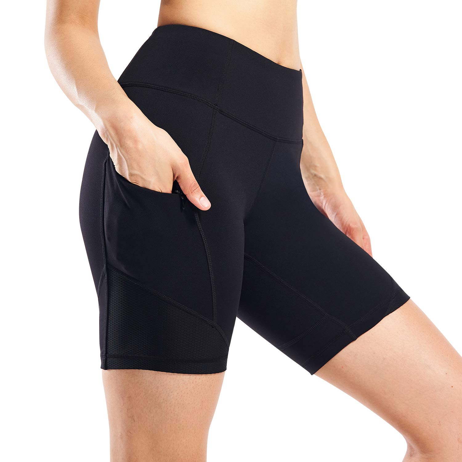 Matymats High Waist Yoga Shorts with Zipper Pockets - Women\'s Tummy Control Workout Biking Running Shorts