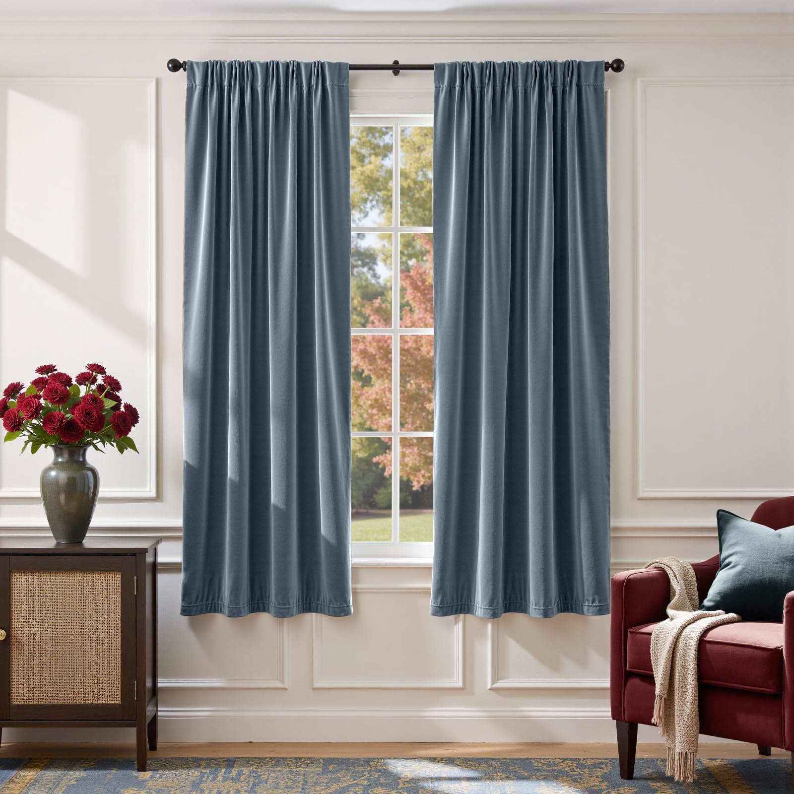 Photo 1 of Lazzzy Velvet Curtains Blue Blackout Curtains Thermal Insulated Drapes for Bedroom Living Room 72 Inches Window Treatments Super Soft Luxury Rod Pocket 2 Panels Aegean Blue