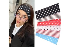 Leeven Polka Dot Headband for Women 6 Pack Non Slip Soft Elastic Floral Hairbands Soft Fabric Stripe Head Bands for Girls Heart Headbands