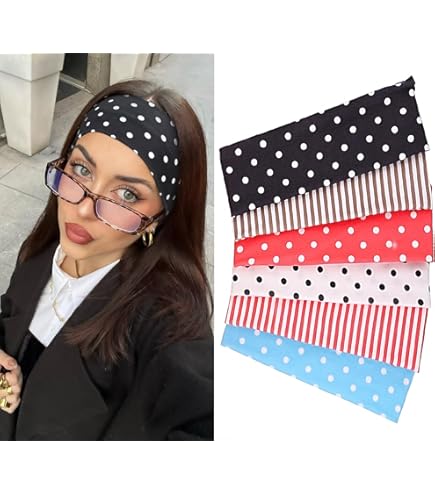 Fashion set of 2 Polka Dot Double Headband Set — Black & Cream Black Polkadot Cream and Black Polka Dot Pack of 2 Headbands  main image 2