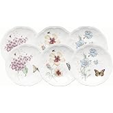 Lenox Butterfly Meadow 6-Piece Tidbit Plates, Dessert Plate Set for 6 | porcelain, dishwasher safe, microwave safe | also great as a appetizer plate for salad or bread, salad plates