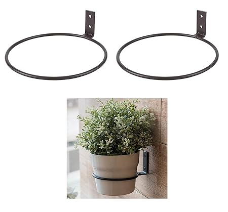 Erbanize Flower Pot Ring Round Planter Hanger Bracket Wall Mountable for Balcony Garden Indoor & Outdoor (Set of 2)