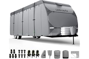 Umbrauto RV Cover 35-38ft: 7 Layers Travel Trailer Cover, Waterproof Camper Cover, Toy Hauler Cover with Tongue Jack Cover, Extra Windproof Ropes, Gutter Covers
